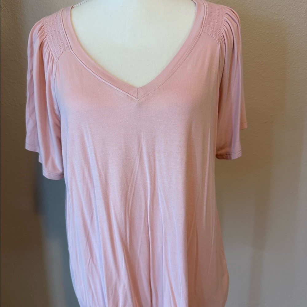 Liverpool Light Pink V-Neck Short Sleeve Top